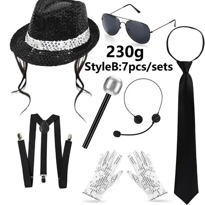 Musical Instrument Jazz - マイケル・ジャクソン コスチュームアクセサリーセット スパンコール付きフェドラハット ラインストーングローブ アビエイターサングラス ハロウィンコスプレパーティー小道具