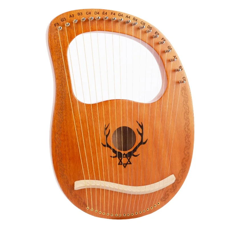 Musical Instrument Lyre - 19 弦竪琴ハープマホガニー材ハープピアノ弦楽器チューニングレンチ付き音楽愛好家のためのスペア弦