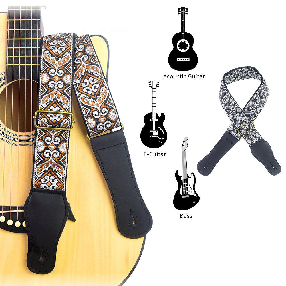 Musical Instrument Types - ギターストラップ刺繍プリントエスニックスタイル調節可能なギターストラップフォークエレキギターベースウクレレギターアクセサリー用
