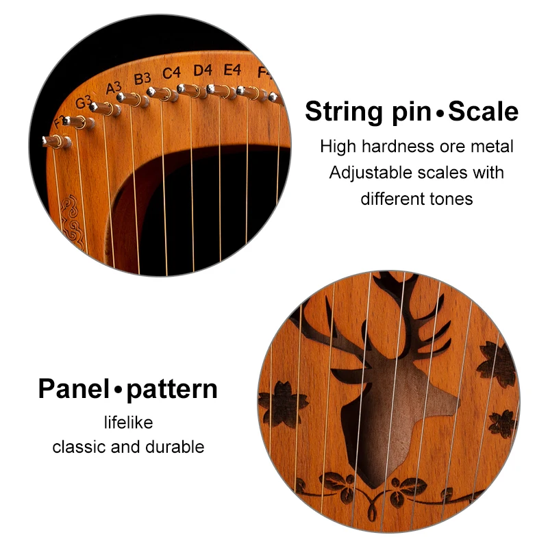 19 弦竪琴ハープマホガニー材ハープピアノ弦楽器チューニング - Musical Instrument Lyre のレビューと価格