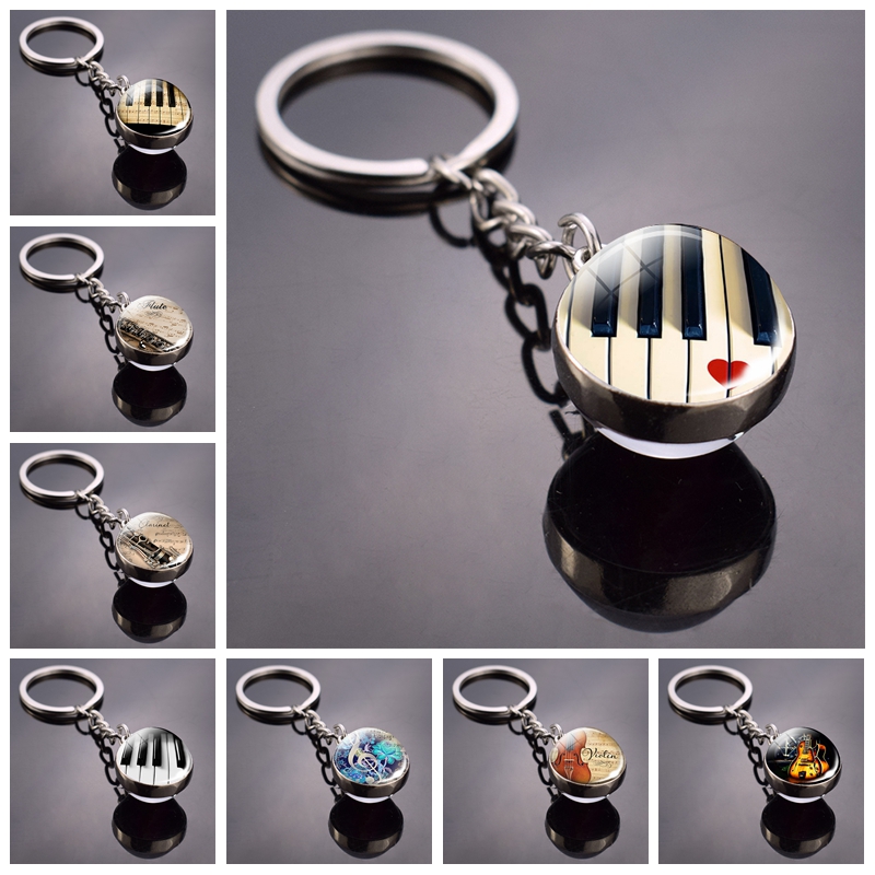ピアノキーホルダー楽器裂け絵ガラスボールキーチェーンギターク - Musical Instrument Glass のレビューと価格