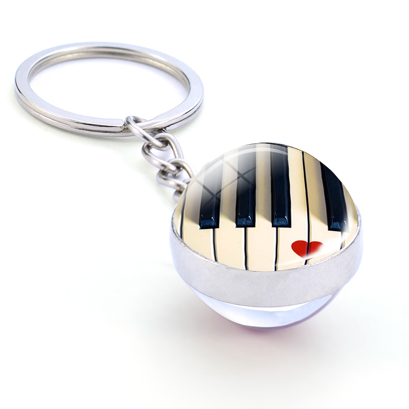 ピアノキーホルダー楽器裂け絵ガラスボールキーチェーンギターク - Musical Instrument Glass のレビューと価格