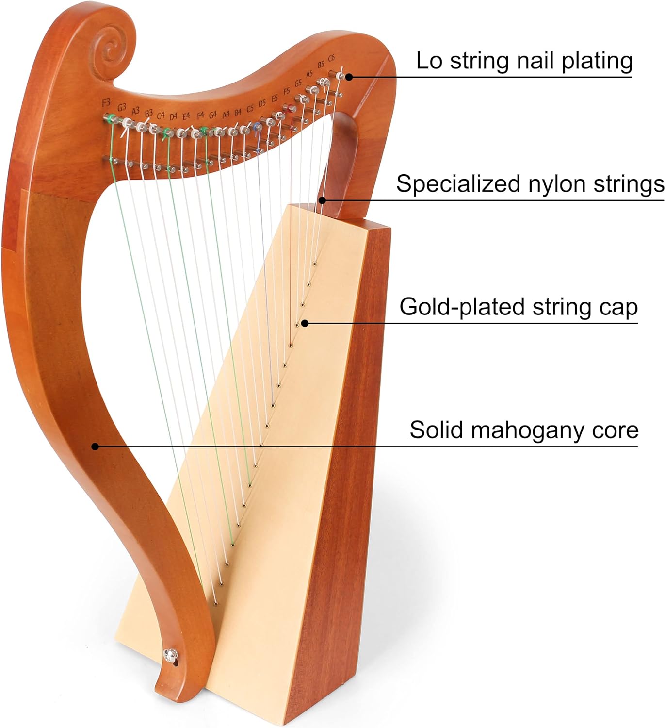 15 19 弦ミニハープ竪琴ピアノ木製ポータブル楽器高品質弦 - Musical Instrument Harp のレビューと価格