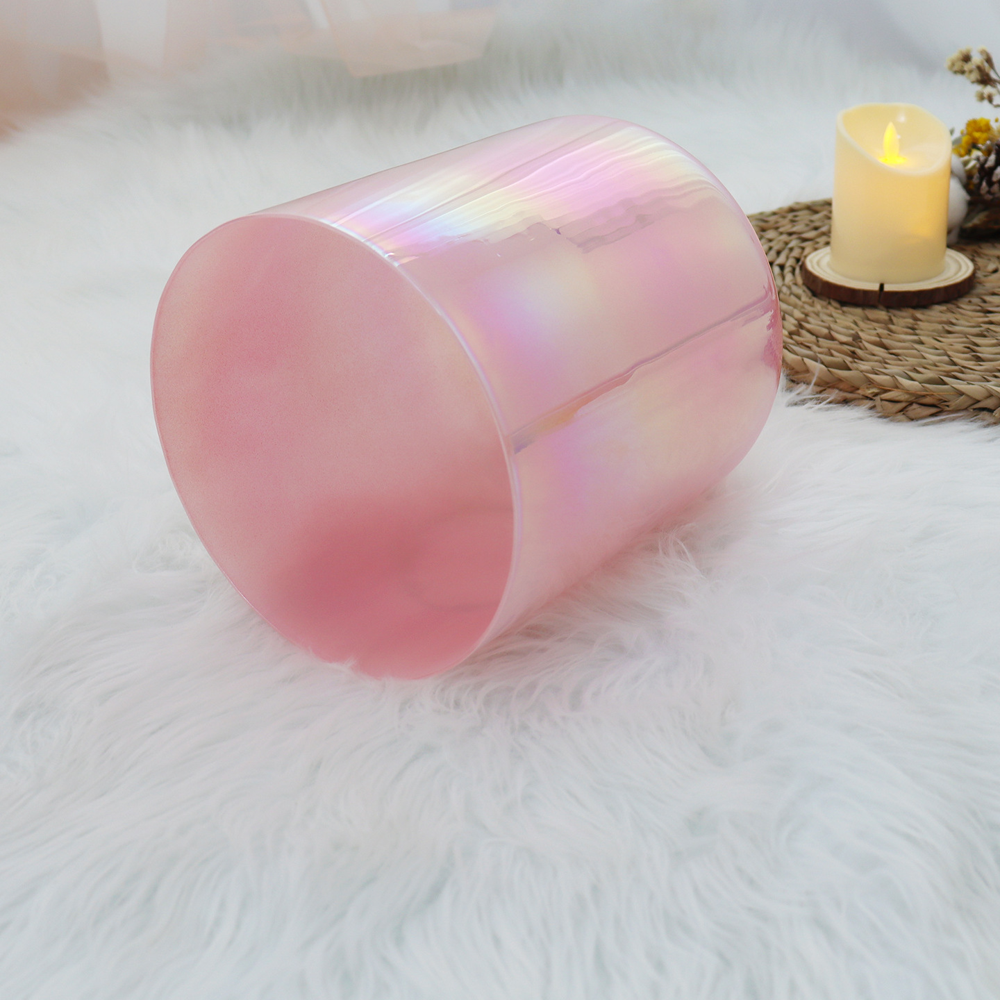 虹色のグラデーションが施された丸いガラス製サウンドセラピータ - Musical Instrument Glass のレビューと価格